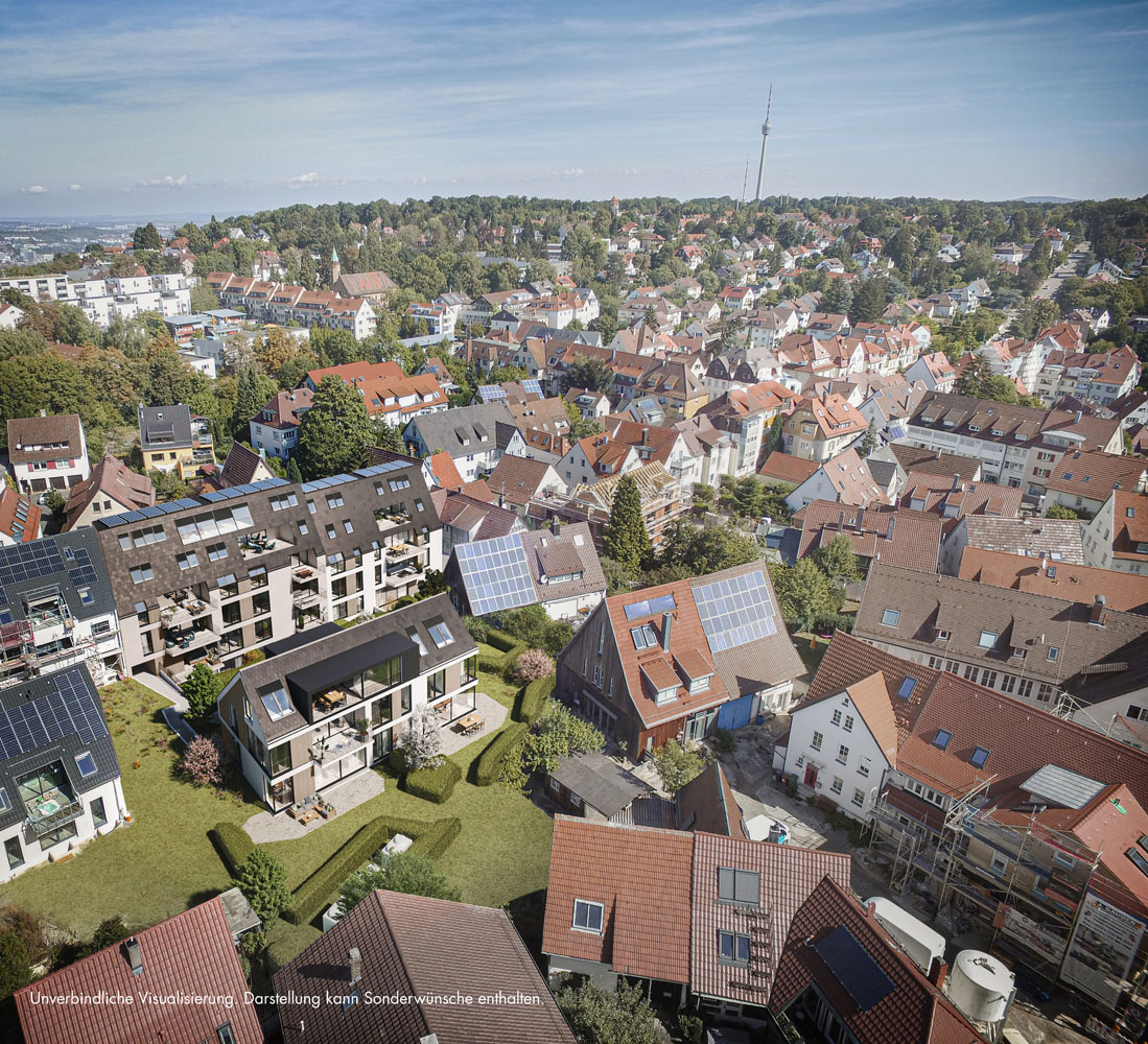 Neubauprojekt Stuttgart-Degerloch mit herrlicher Sicht über die Dächer